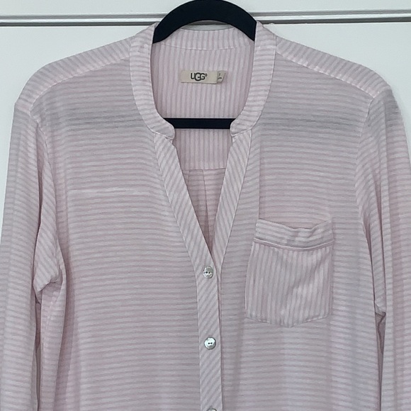 UGG Vivian Super Soft Button Front Pink Striped Sleep Shirt S - Picture 3 of 10